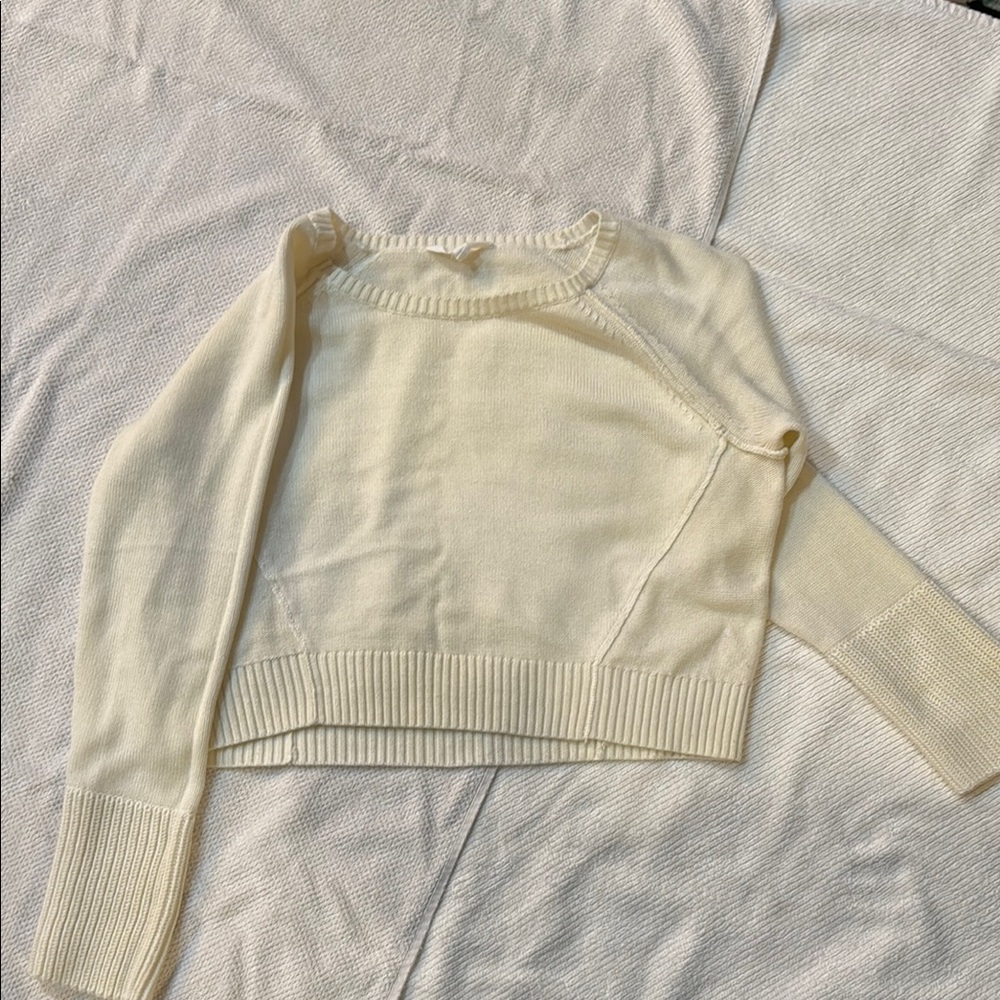 Athleta Cream Crew Neck Sweater with Ribbed Details
